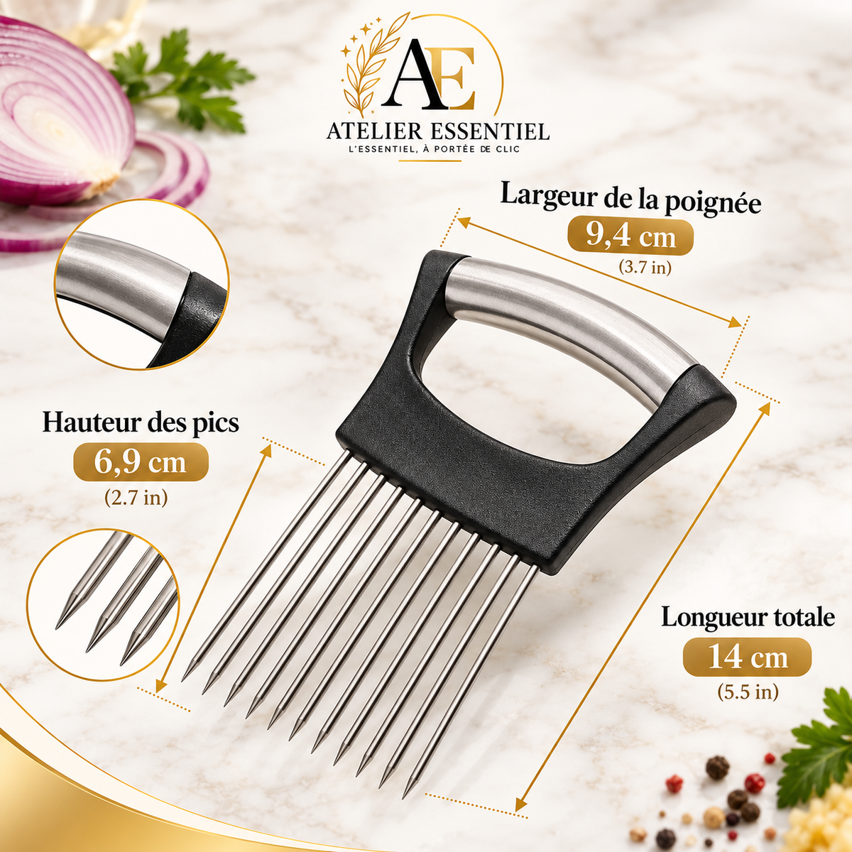 Coupe-oignon, hachoir à légumes en acier inoxydable pour tomate, pomme de terre, avocat, œufs, fruits, citron, viande, outil de cuisine