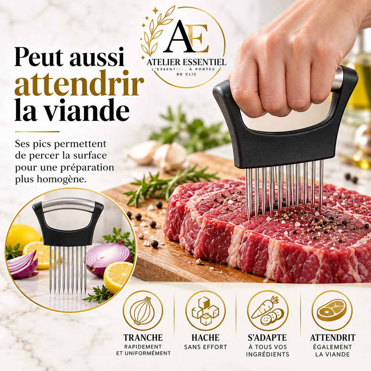 Coupe-oignon, hachoir à légumes en acier inoxydable pour tomate, pomme de terre, avocat, œufs, fruits, citron, viande, outil de cuisine