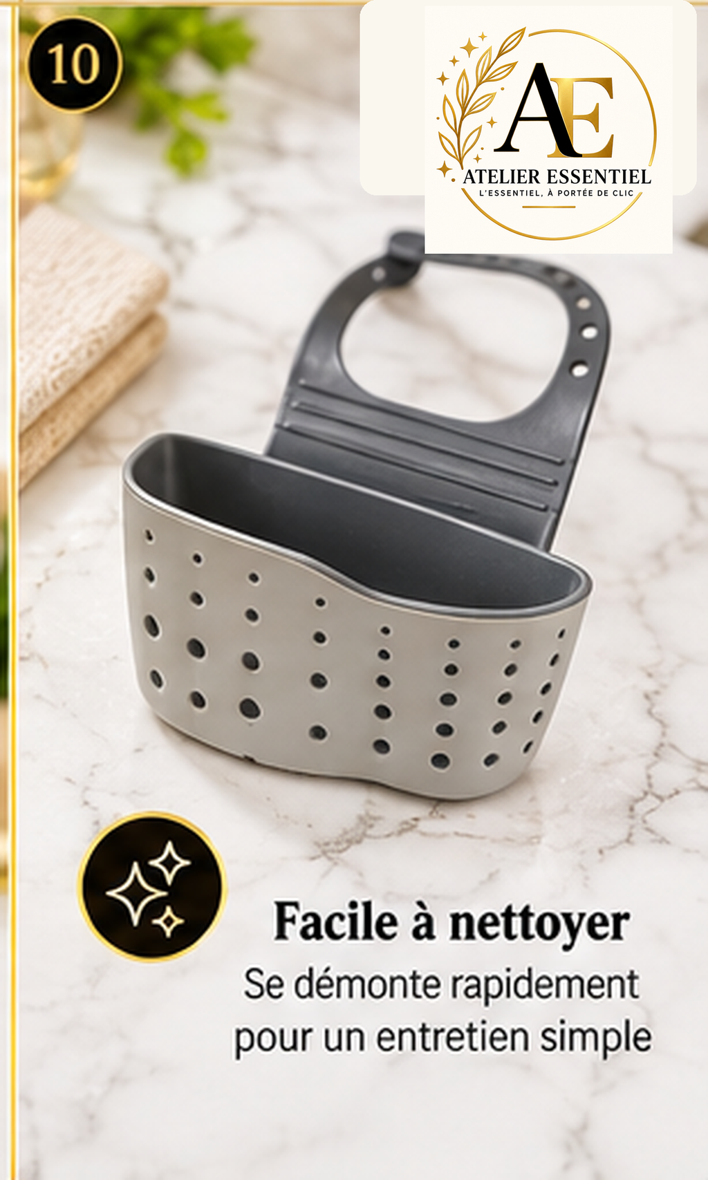 Panier de rangement suspendu réglable pour évier de cuisine, avec bouton de fixation, pour éponge et accessoires de robinet, double couche