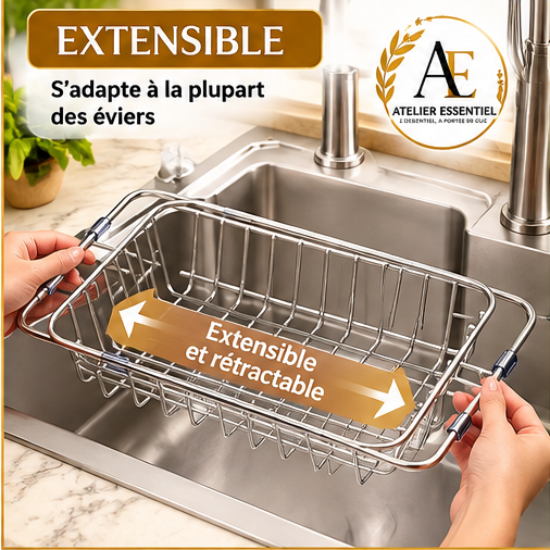 Égouttoir télescopique en acier inoxydable pour évier, support de rangement de cuisine pour ustensiles et vaisselle