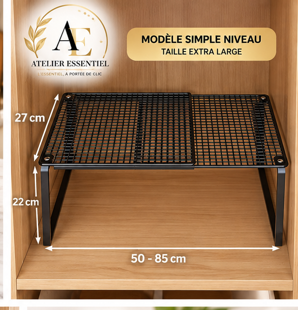 Étagère de placard robuste et réglable en hauteur, support de rangement extensible et rétractable, étagère de cabinet peu encombrante
