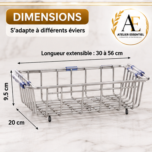 Égouttoir télescopique en acier inoxydable pour évier, support de rangement de cuisine pour ustensiles et vaisselle