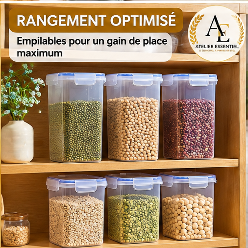 Conteneurs de stockage des aliments avec couvercles, boîte de friandises empilable, conteneurs d'organisation pour garde-manger de cuisine, distributeur de riz