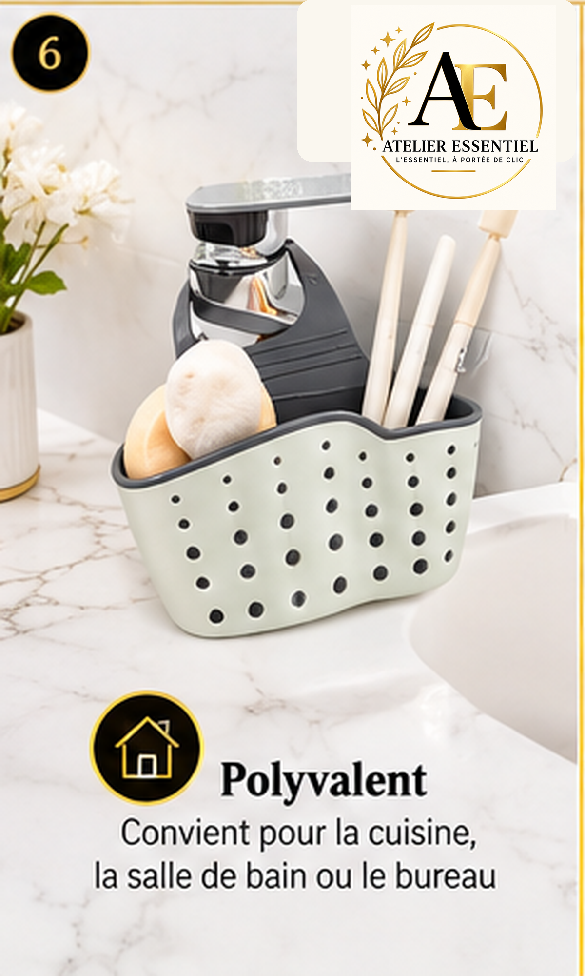 Panier de rangement suspendu réglable pour évier de cuisine, avec bouton de fixation, pour éponge et accessoires de robinet, double couche