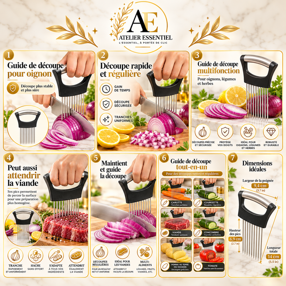 Coupe-oignon, hachoir à légumes en acier inoxydable pour tomate, pomme de terre, avocat, œufs, fruits, citron, viande, outil de cuisine