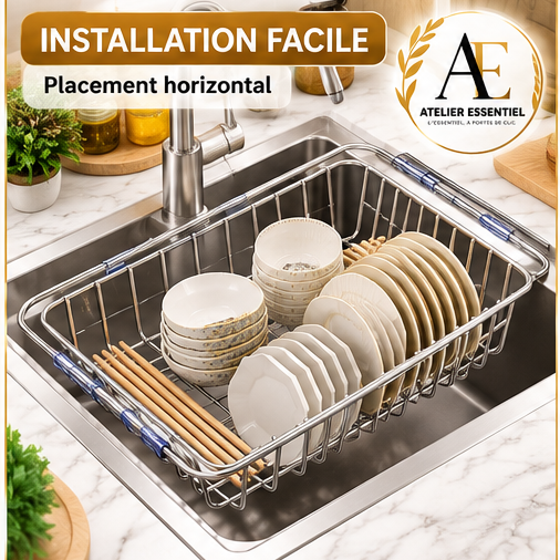 Égouttoir télescopique en acier inoxydable pour évier, support de rangement de cuisine pour ustensiles et vaisselle